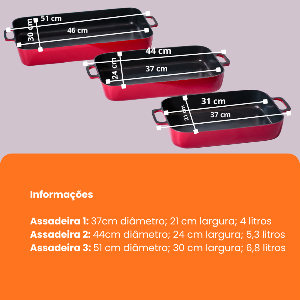 Assadeira Fundida Retangular Antiaderente Com Alça Inteiriça